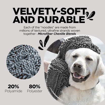 Soggy Doggy Super Shammy Dog Towel - Microfiber Chenille Towel for Drying Dogs and Cleaning Paws - Fast Drying with Hand Pockets for Ease (Gray, 31” X 14”)
