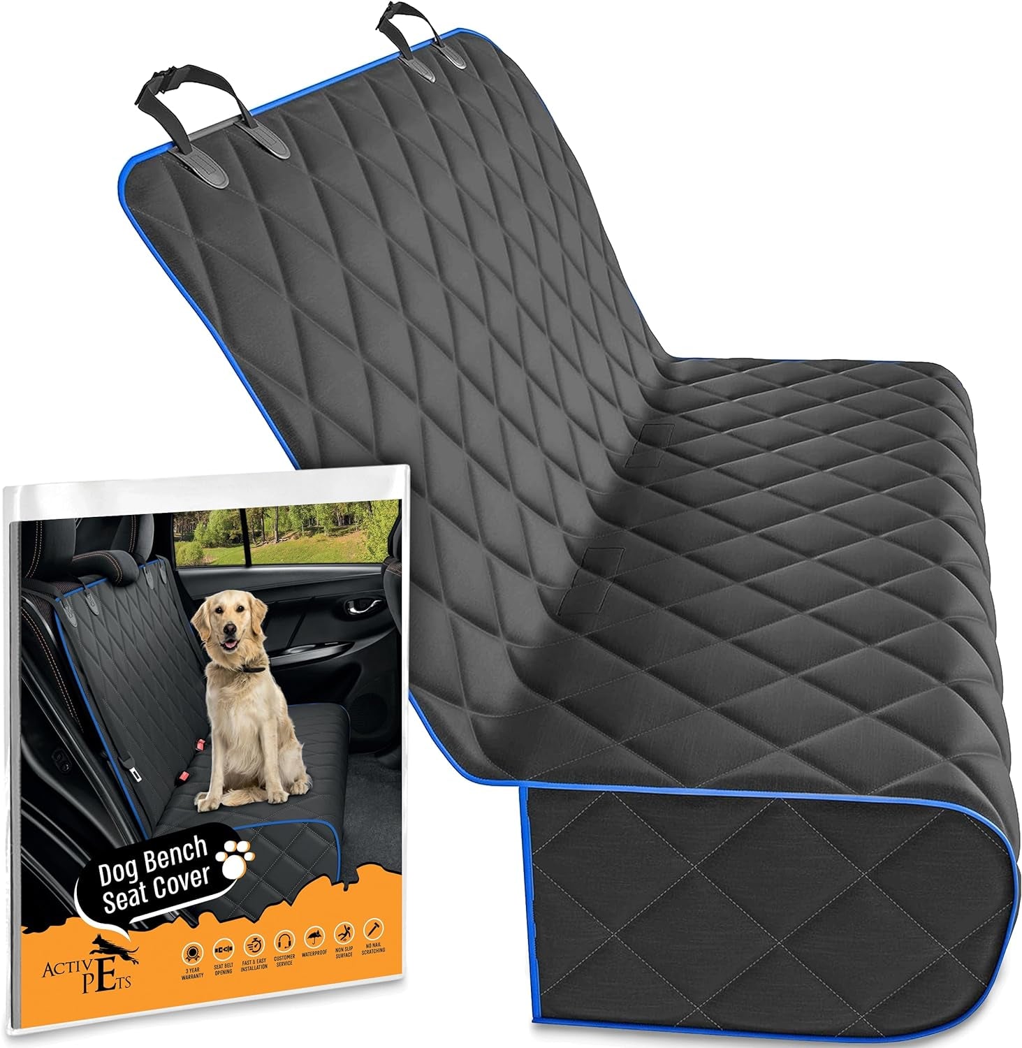 Blue XL Car Rear Seat Cover for Dogs, Durable Waterproof & Scratch Resistant Vehicle Backseat Protector, Extra Large Nonslip Dog Accessory & Pet Protection for Back Seats, Machine Washable